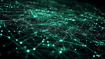 Poster - Abstract Network Design With Teal Glowing Lines And Points