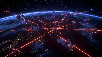 Poster - Global Networked Earth With Red Laser Lines