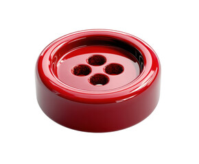 Shiny red button design for crafts and sewing projects on a transparent background, cut out