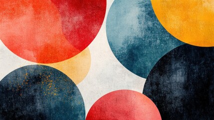 Poster - overlapping circles in vibrant hues create a modern abstract composition with textural depth and interplay of geometric shapes against a subtle background