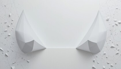 Poster - Abstract white geometric shapes breaking through a textured wall minimalistic design digital art clean aesthetic high-resolution view modern concept
