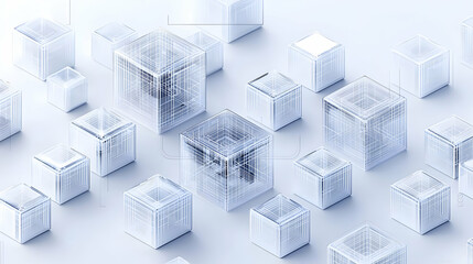 Poster - Abstract Geometric Pattern Of Transparent Cubes In White Background
