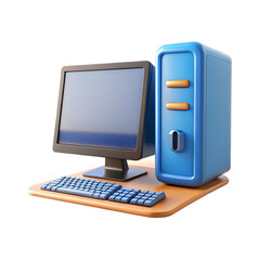 Wall Mural - Desktop computer 3d rendering isolated on transparent background. Cartoon plastic style icon