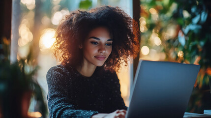 Poster - Beautiful woman working on laptop computer at home office freelance lifestyle digital technology online job 100