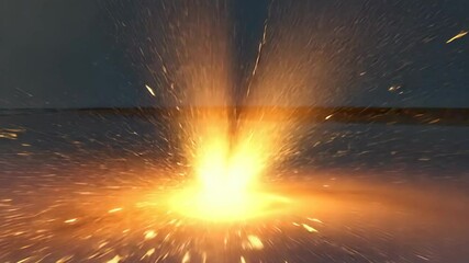 Wall Mural - Dramatic display of fiery sparks erupting from a central point, creating an abstract, energetic, vibrant and intense illumination effect