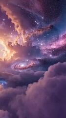 Wall Mural - Surreal cosmic artwork featuring vibrant clouds and a distant galaxy, evoking a sense of wonder and imagination.