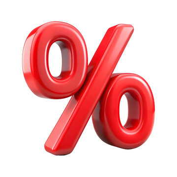 Red percent sign 3d rendering isolated on transparent background. Cut out