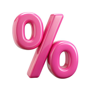 Pink percent sign 3d rendering isolated on transparent background. Cut out
