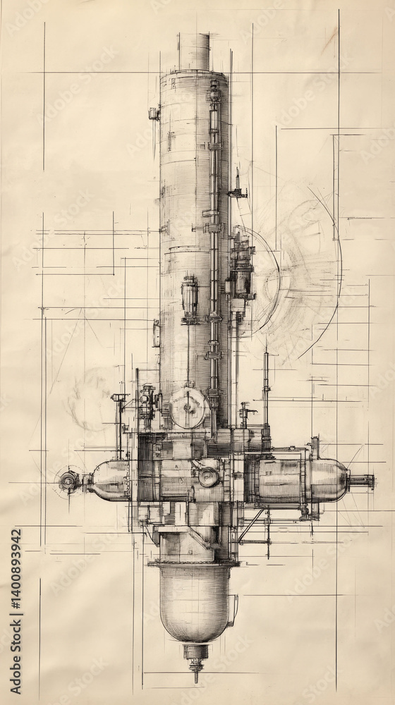 Nuclear reactor design blueprint showcasing intricate details and ...