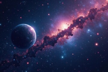 distant starry universe with isolated silver sphere , cosmos, space