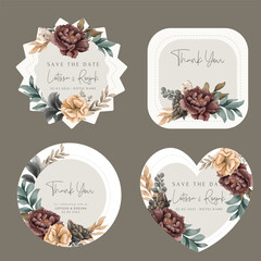 Wall Mural - Beautiful Label and Sticker Collection Cards with Elegant Floral Watercolor