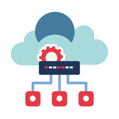 Poster - Cloud technology network diagram with gears and nodes  