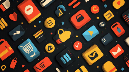 Poster - Ecommerce icons vector background pattern design for online shopping and digital marketing concept modern style 3d