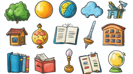 Poster - Educational illustration with books globe and school supplies for learning and teaching resources