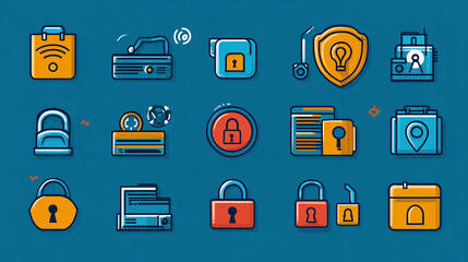 Poster - Security icons set vector illustration data protection and privacy concept safety lock and shield symbols