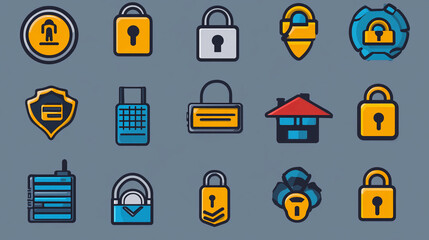 Poster - Collection of security icons padlock protection safety access secure key lock privacy safeguard system data