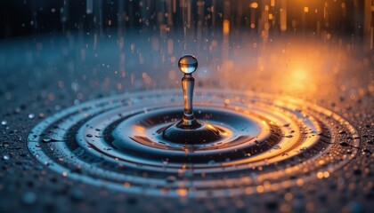 Poster - Captivating water droplet impact on surface outdoor setting macro photography tranquil atmosphere close-up view nature's beauty