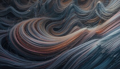Poster - Dynamic flowing waves of colorful fiber art abstract design digital render creative environment close-up view conceptual aesthetics