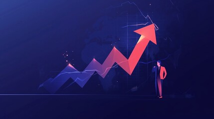 Poster - Businessman standing beside a rising graph indicating growth and success in finance or investment strategies