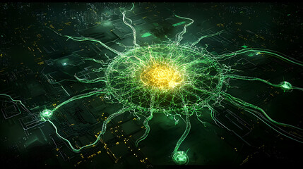 Poster - Abstract Digital Design With Green And Yellow Lights
