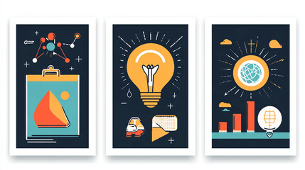 Poster - Business ideas and innovation concept with lightbulb and creative design elements for success strategy
