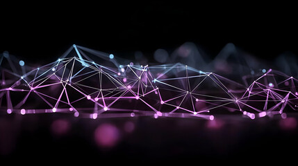 Poster - Abstract Network Connection Design With Glowing Pink And Blue Geometric Shapes