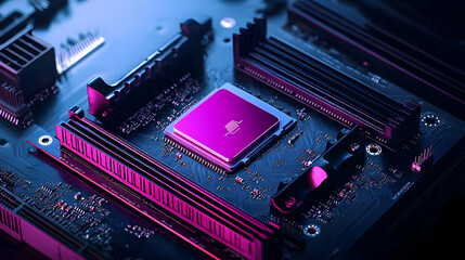 Poster - Close Up Of Colorful Computer Processor On Motherboard