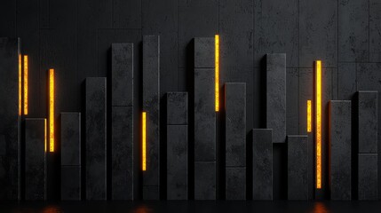 Aufkleber - Black background with a series of orange lines that resemble buildings. Scene is dark and mysterious, with the orange lines creating a sense of depth and dimension. The use of black