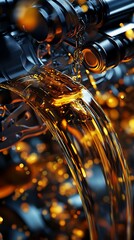 Poster - Stream of Golden Liquid on Metal, Shiny Texture, Abstract Motion, Flowing Fluid