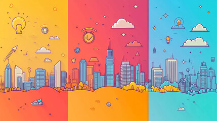 Poster - Cityscape illustration skyline urban art buildings modern architecture design creative colorful vibrant