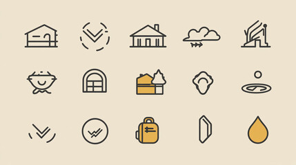 Poster - Vector icons set for web design and mobile apps with house weather and travel elements isolated on background