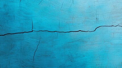 Aufkleber - Blue wall with cracks in it. The cracks are visible in the blue paint. The wall is old and has been damaged over time