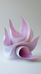 Poster - Abstract Origami Paper Sculpture on White Backdrop with Pink Pastel Petal Forms
