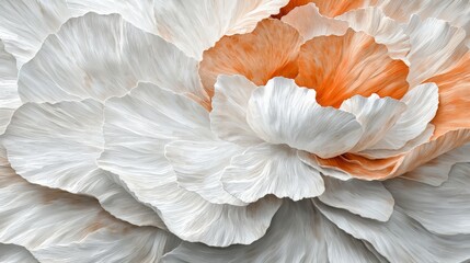 Poster - Close up of a flower with white and orange petals. The flower is very detailed and has a lot of texture. The image has a serene and calming mood