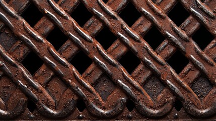 Aufkleber - Close up of a rusty metal grate with a black background. The metal grate is covered in rust and has a dark brown color. The image has a moody and somewhat eerie feel to it