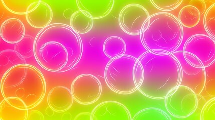 Aufkleber - Colorful background with many circles of different sizes. The circles are in various shades of green, yellow, and pink. Scene is bright and cheerful