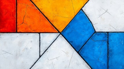 Fototapete - Colorful mosaic made of white, blue, and orange tiles. The colors are arranged in a way that creates a sense of movement and energy. The image conveys a feeling of creativity and playfulness
