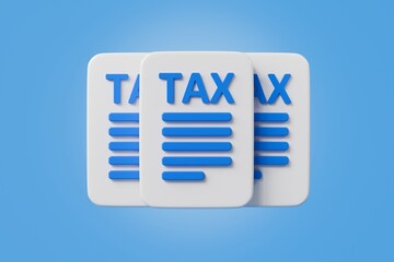 Poster - 3d Tax deduction form icon. Income tax, accounting and financial management, VAT and property taxes concept. Online tax documents. Minimal cartoon tax document business finance economy. 3d render.