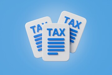Poster - 3d Tax deduction form icon. Income tax, accounting and financial management, VAT and property taxes concept. Online tax documents. Minimal cartoon tax document business finance economy. 3d render.