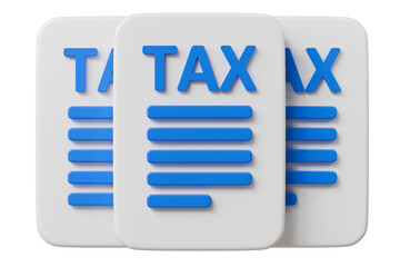 Poster - 3d Tax deduction form icon. Income tax, accounting and financial management, VAT and property taxes concept. Online tax documents. Minimal cartoon tax document business finance economy. 3d render.