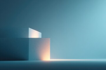Poster - clean minimalistic scene showcasing empty podium under dynamic volumetric lighting sits centrally