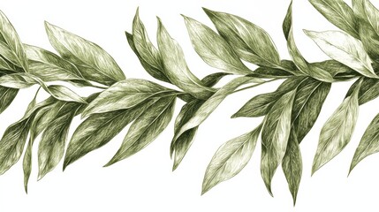 Poster - Drawing of a leafy plant with a green stem and leaves. The plant is surrounded by a white background, which gives it a sense of contrast and highlights the natural beauty of the plant