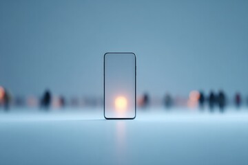 Poster - minimalistic and clean image with concept of digital dependency individuals blurred in background