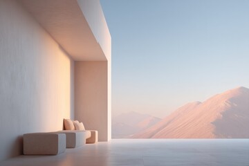 Poster - modern minimalistic home interior with open-plan living area sleek furniture and large