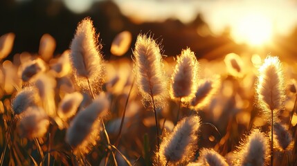 Aufkleber - Field of tall grass with the sun shining on it. The sun is in the background and the grass is in the foreground
