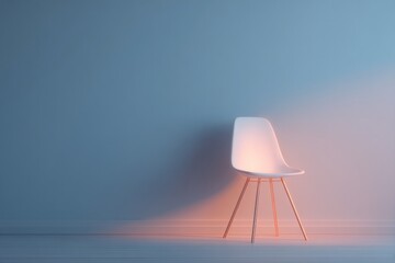 Poster - serene room featuring single white chair placed in corner illuminated by soft natural light
