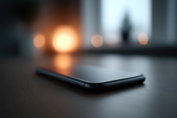 Poster - single smartphone on bare table in well-lit room symbolizes digital dependence