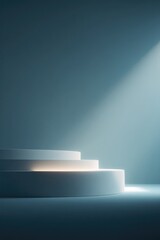 Poster - empty podium bathed in volumetric lighting minimalistic setting