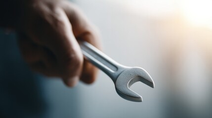 Poster - close-up of technician hand holding wrench