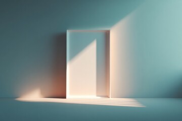 Poster - empty frame mounted on blank wall in spacious modern minimalist interior surroundings allow for ample copy space